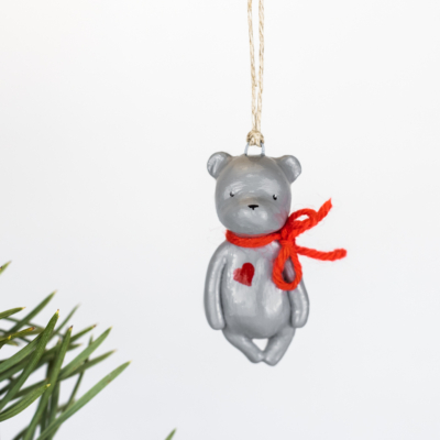 Gray teddy bear figurine