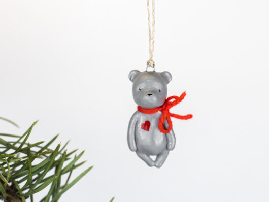 Gray teddy bear figurine