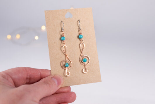Treble clef earrings- copper