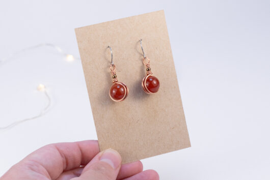 Orange beads earrings - copper