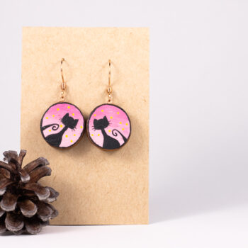 Drevené náušnice - mačka