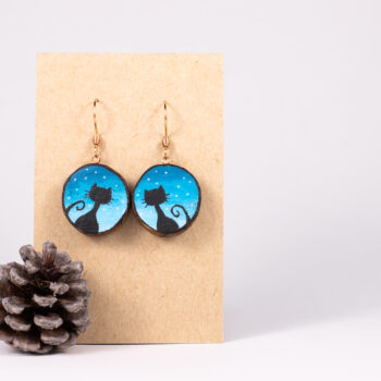 Drevené náušnice - mačka