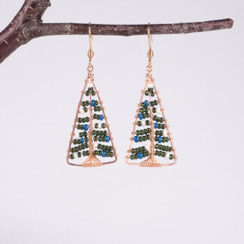 Medené náušnice - vianočný stromček